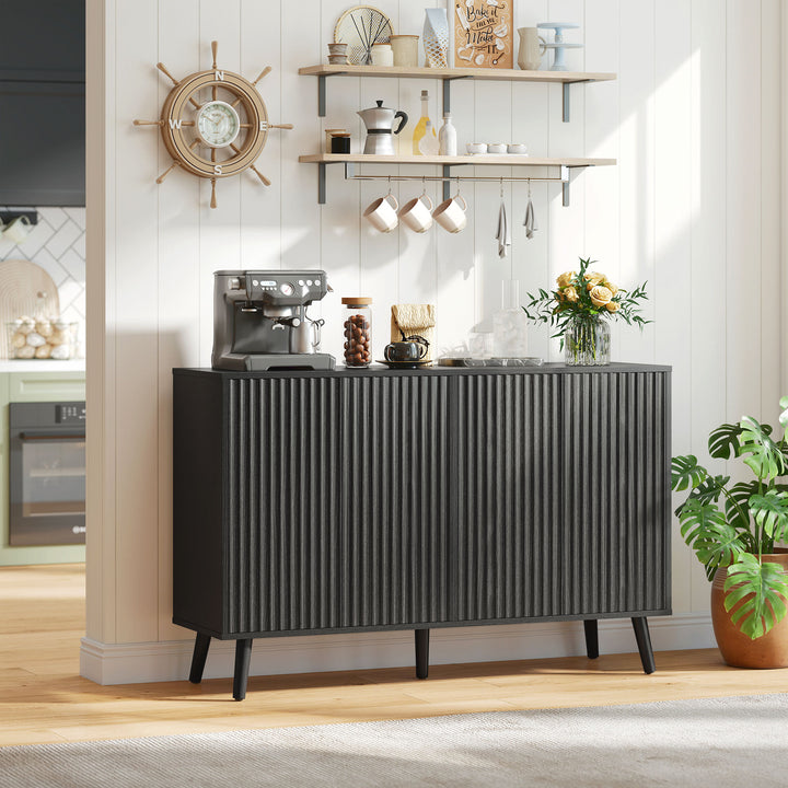 HOMCOM Buffet Cabinet with Storage, Modern Fluted Sideboard with Adjustable Shelves for Dining Room Living Room, Dark Brown