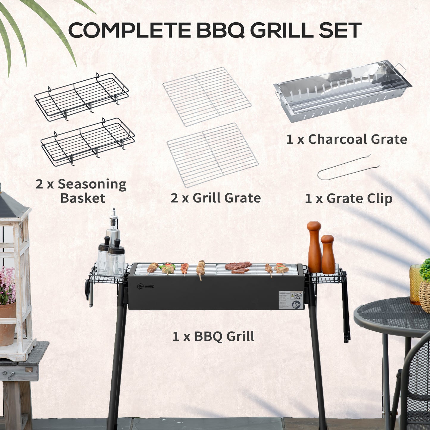 Outsunny Portable BBQ Grill, Charcoal Grill with Side Seasoning Baskets, Hooks and Nets for Outdoor, Picnic, Camping, Dark Green