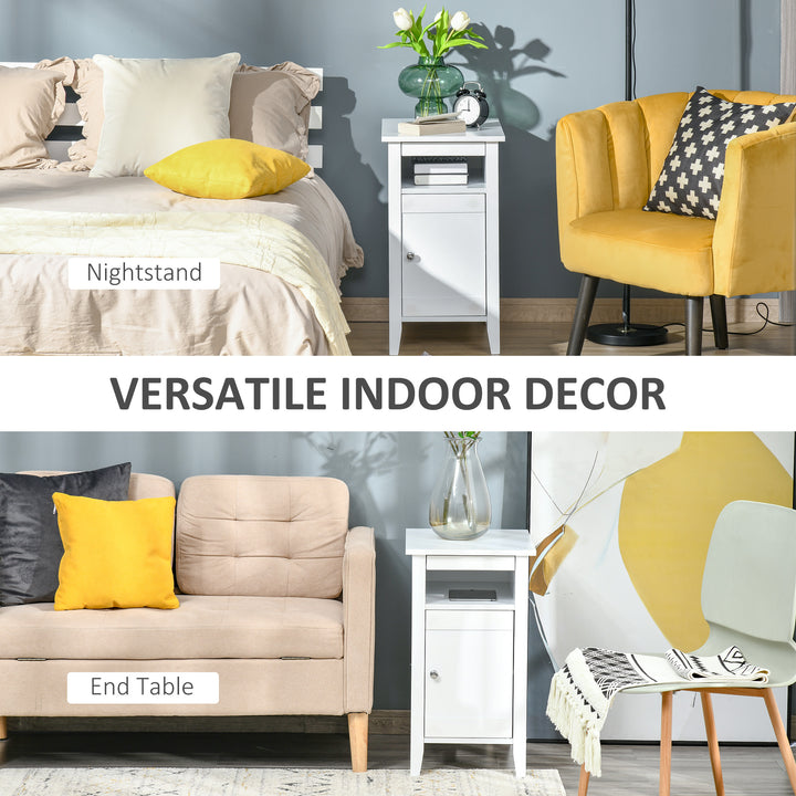 HOMCOM Wooden3-Tier Modern Nightstand with Pullout Shelf, Adjustable Open Shelf, and Door Cabinet, White