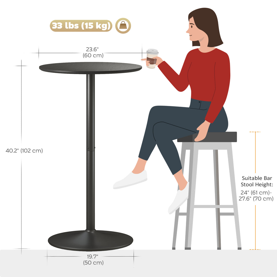 HOMCOM Round Table for 2, 40.2 Inch Bar Height Pub Table with Steel Frame, Non-Slip Base for Living Room, Kitchen, Natural Wood