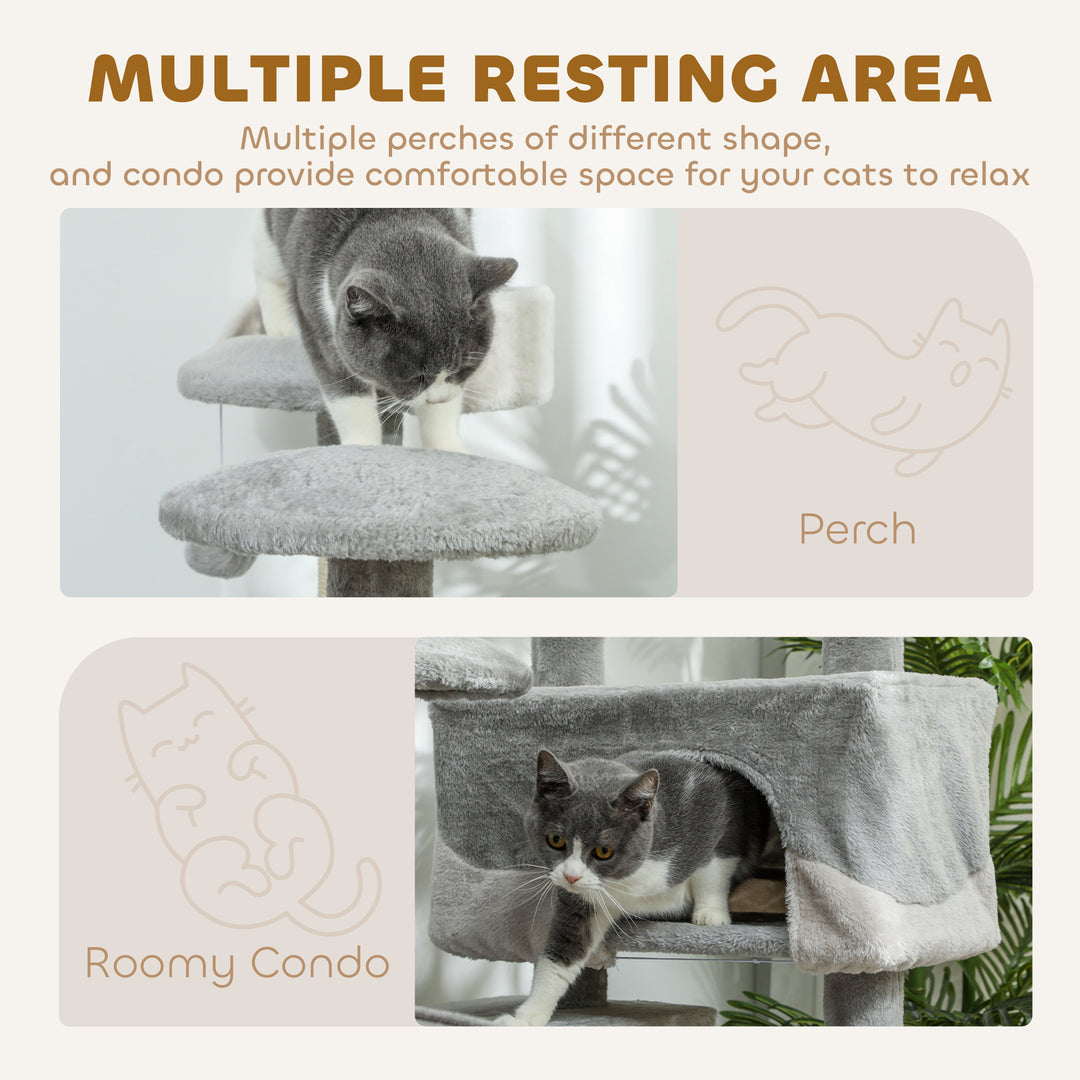 PawHut 53" Cat Tree Scratching Large Kitten Play House Multi-Level Activity Center Pet Furniture