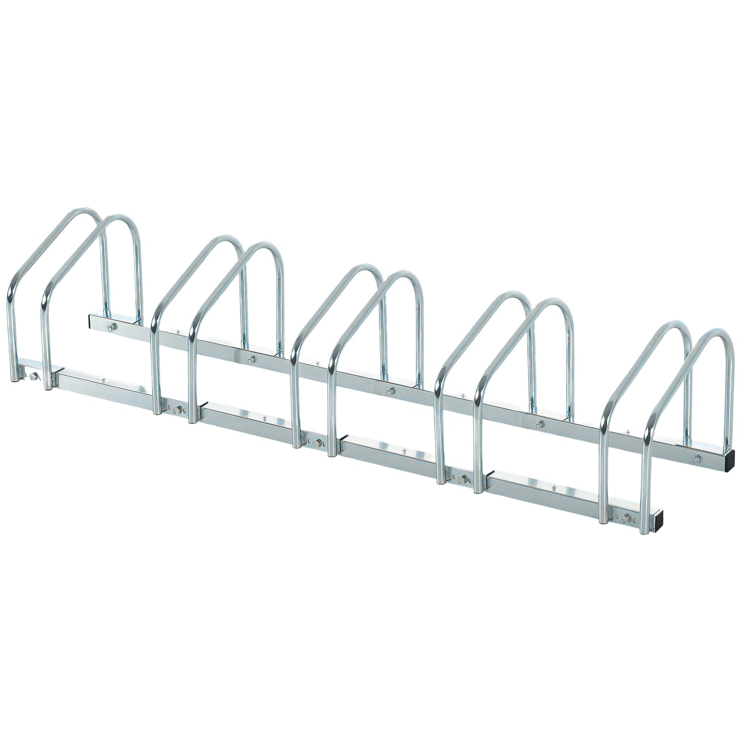 HOMCOM 5-Bike Bicycle Floor Parking Rack Cycling Storage Stand Ground Mount Garage Organizer for Indoor and Outdoor Use Silver