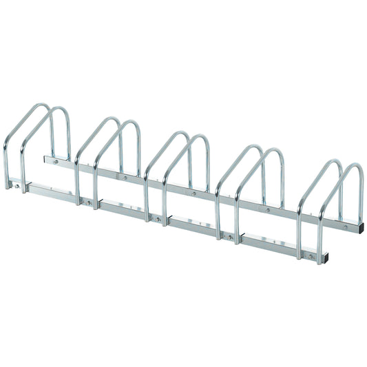 HOMCOM 5-Bike Bicycle Floor Parking Rack Cycling Storage Stand Ground Mount Garage Organizer for Indoor and Outdoor Use Silver