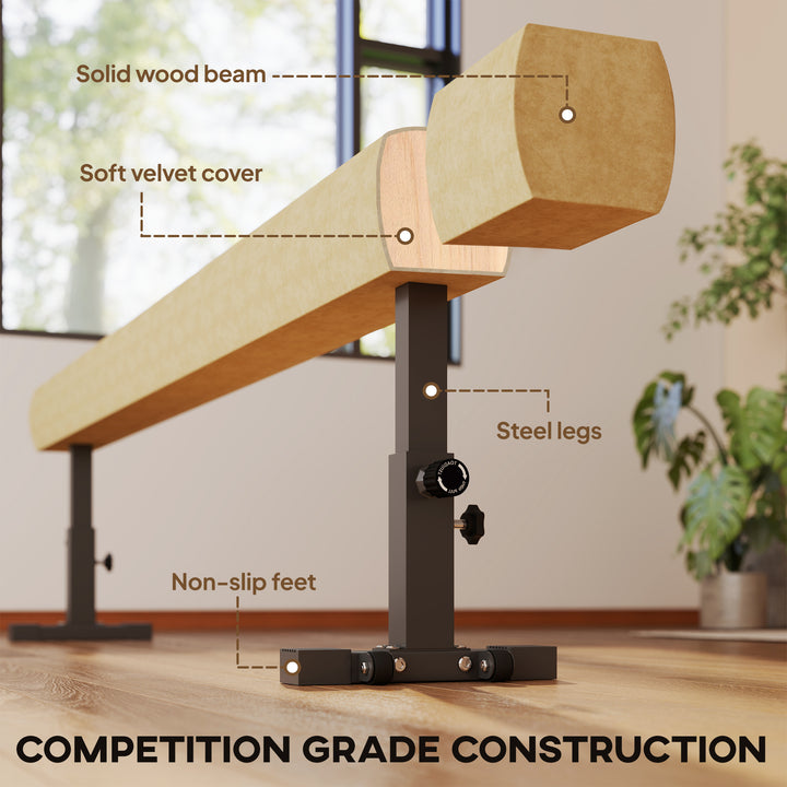 Soozier 7.5ft Adjustable Balance Beam, Gymnastics Beam with Wheels, Gymnastics Equipment for 6+ Years Old Training, Practice, and Professional Home Training