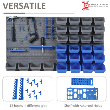 DURHAND 44PC Wall Mounted Storage Bins Parts Rack Kit with 2 Colour Parts, Hardware Screw Tool Organizer with Storage Bins, Pegboard and Hooks, Garage Plastic Organizer, Blue