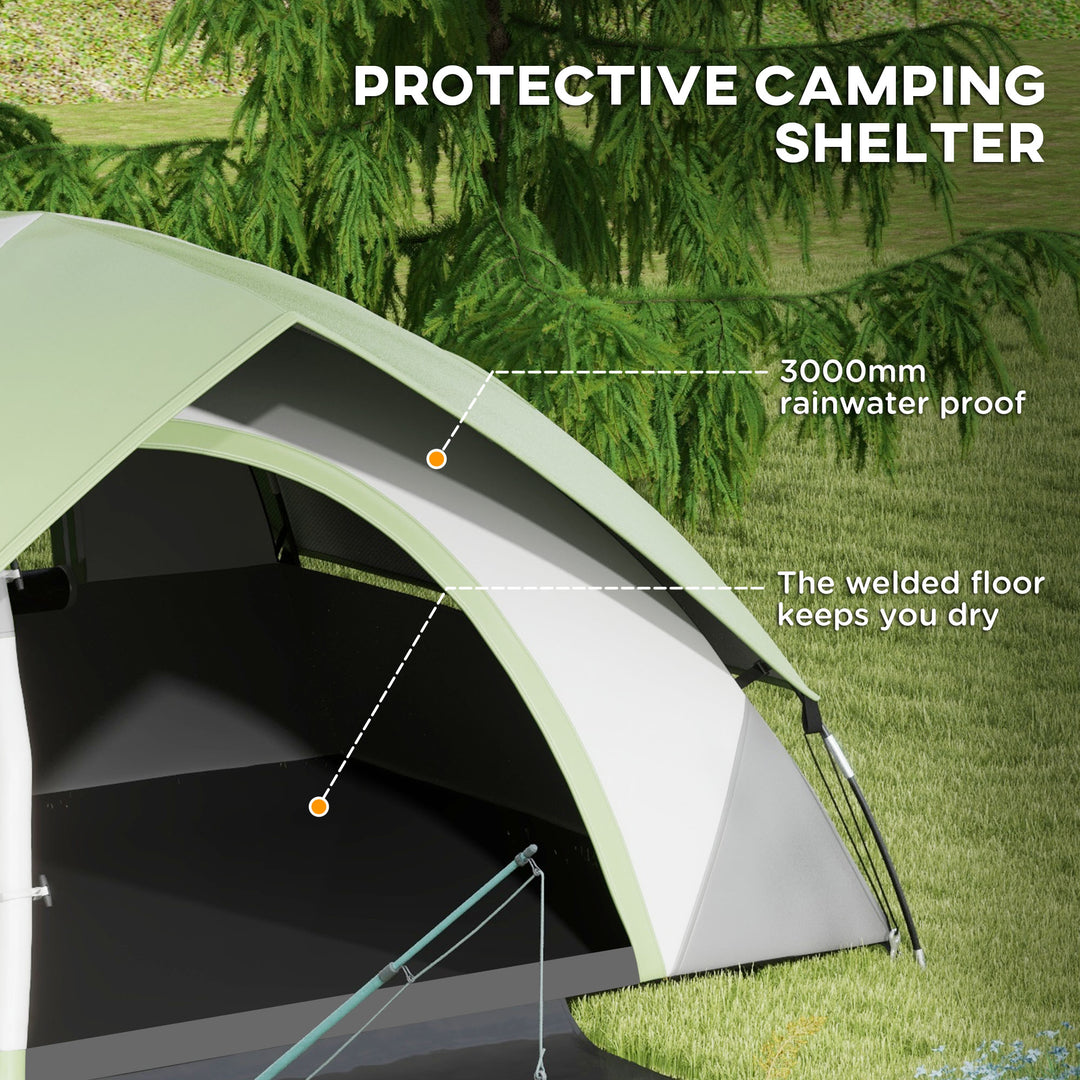 Outsunny 3000mm Waterproof Camping Tent for 2 Man, with Sewn-in Groundsheet and Carry Bag, Grey and Green
