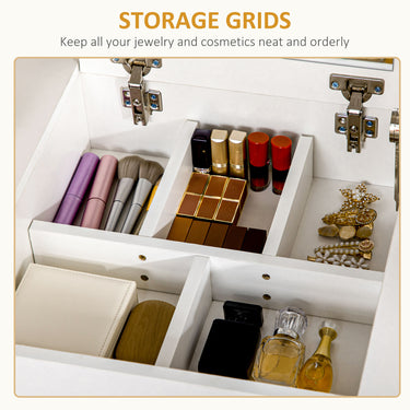 HOMCOM Makeup Vanity Desk with Flip Top Mirror and Cushioned Stool, Dressing Table Writing Desk with 2 Drawers and Storage Grids for Bedroom (White)