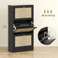 HOMCOM Rattan Shoe Storage Cabinet with 3 Flip Drawers and Adjustable Shelves, Entryway Shoe Cabinet for 18 Pairs, Black