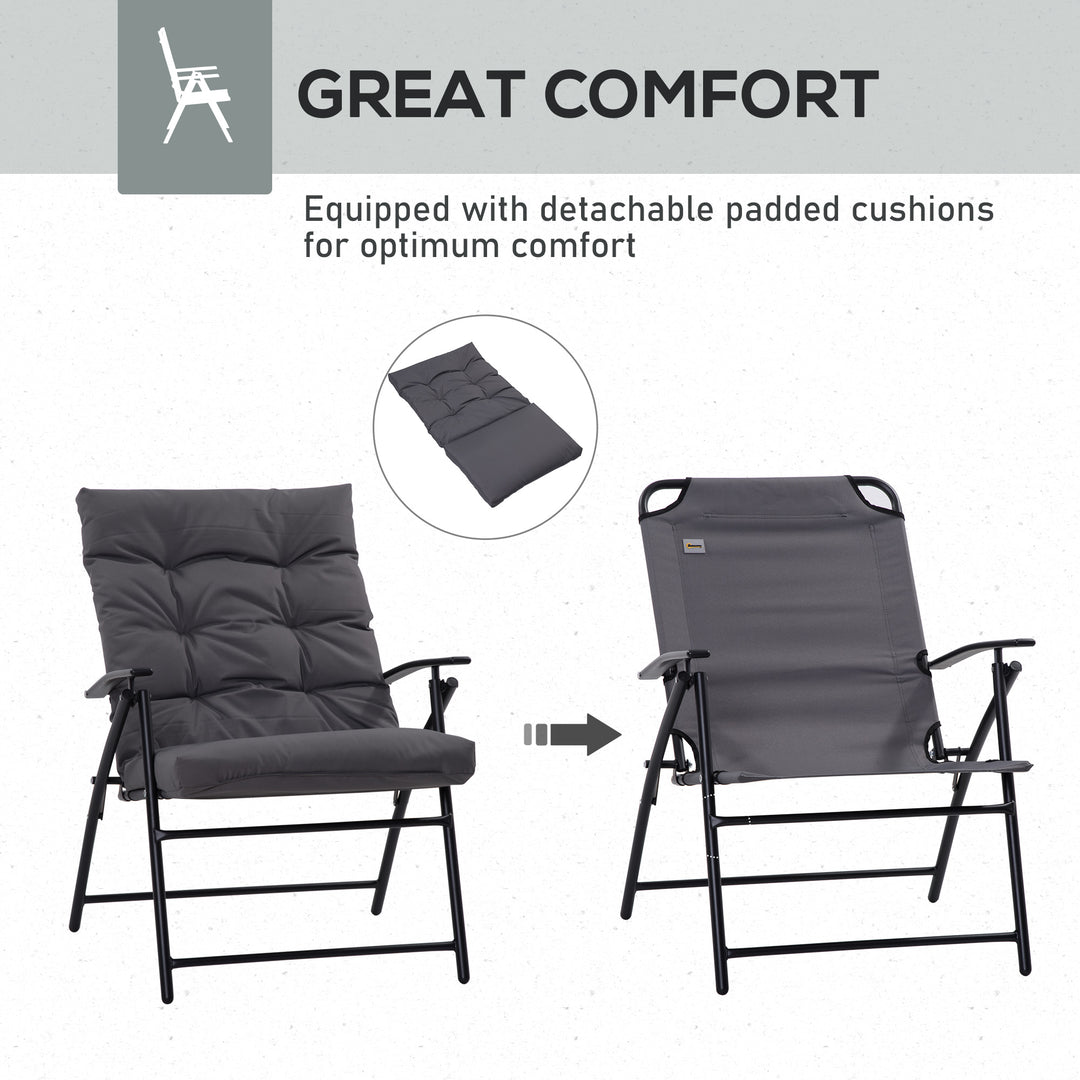 Outsunny Set of 2 Outdoor Folding Chairs with Adjustable Backrest, Padded Camping Chairs for Outdoor Events, Grey