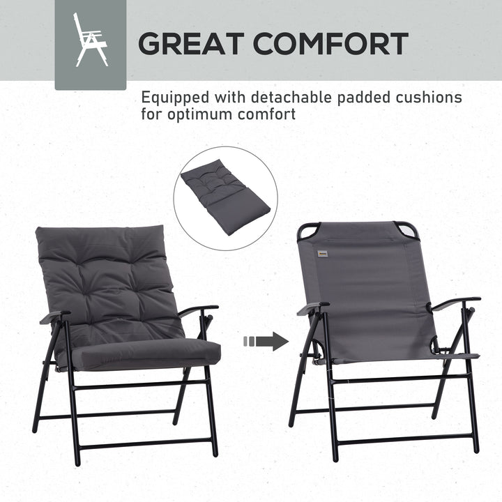 Outsunny Set of 2 Outdoor Folding Chairs with Adjustable Backrest, Padded Camping Chairs for Outdoor Events, Grey