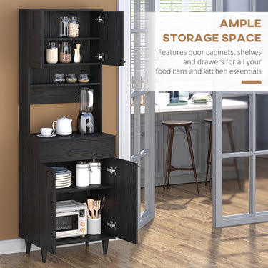 HOMCOM Modern Kitchen Buffet with Hutch Wooden Storage Cupboard with Microwave Counter 2 Cabinet and Drawer for Dining Room Living Room Black