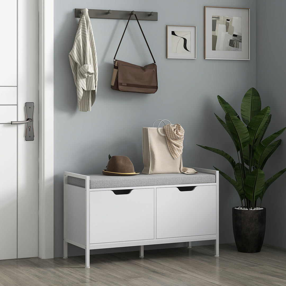 HOMCOM Shoe Storage Bench with Seat Cushion, Shoe Cabinet for Hallway, Entryway Bench, Supports 352lbs, White