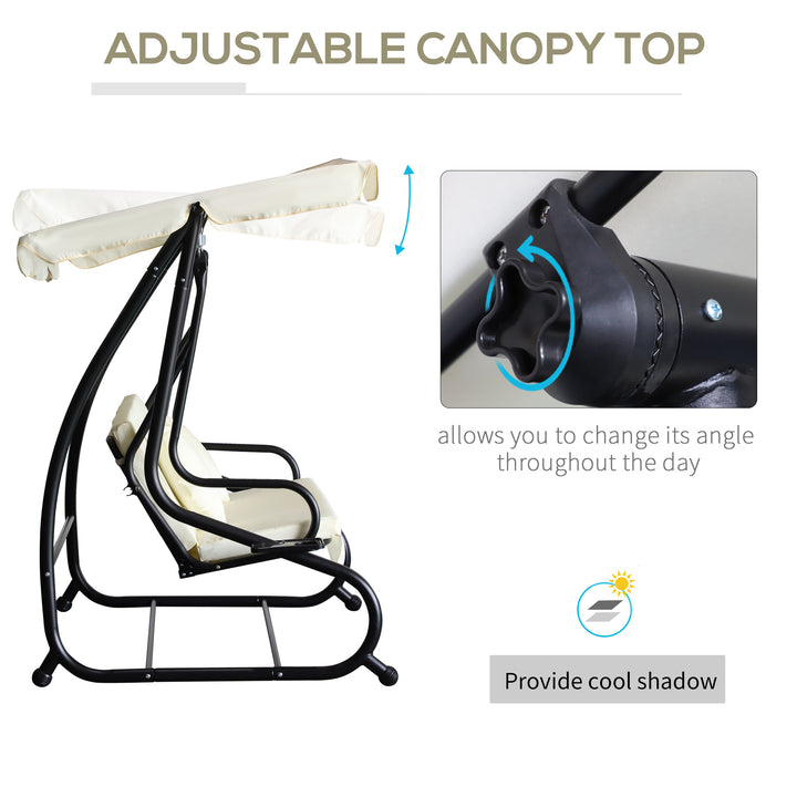Outsunny 3 Seater Patio Swing Chair Convertible Cushioned Bed Outdoor Porch with Canopy and Pillow