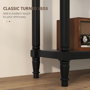 HOMCOM Hallway Console Table, Modern Entryway Table with 2 Drawers, Storage Shelf, Turned Legs for Living Room, Bedroom, Black