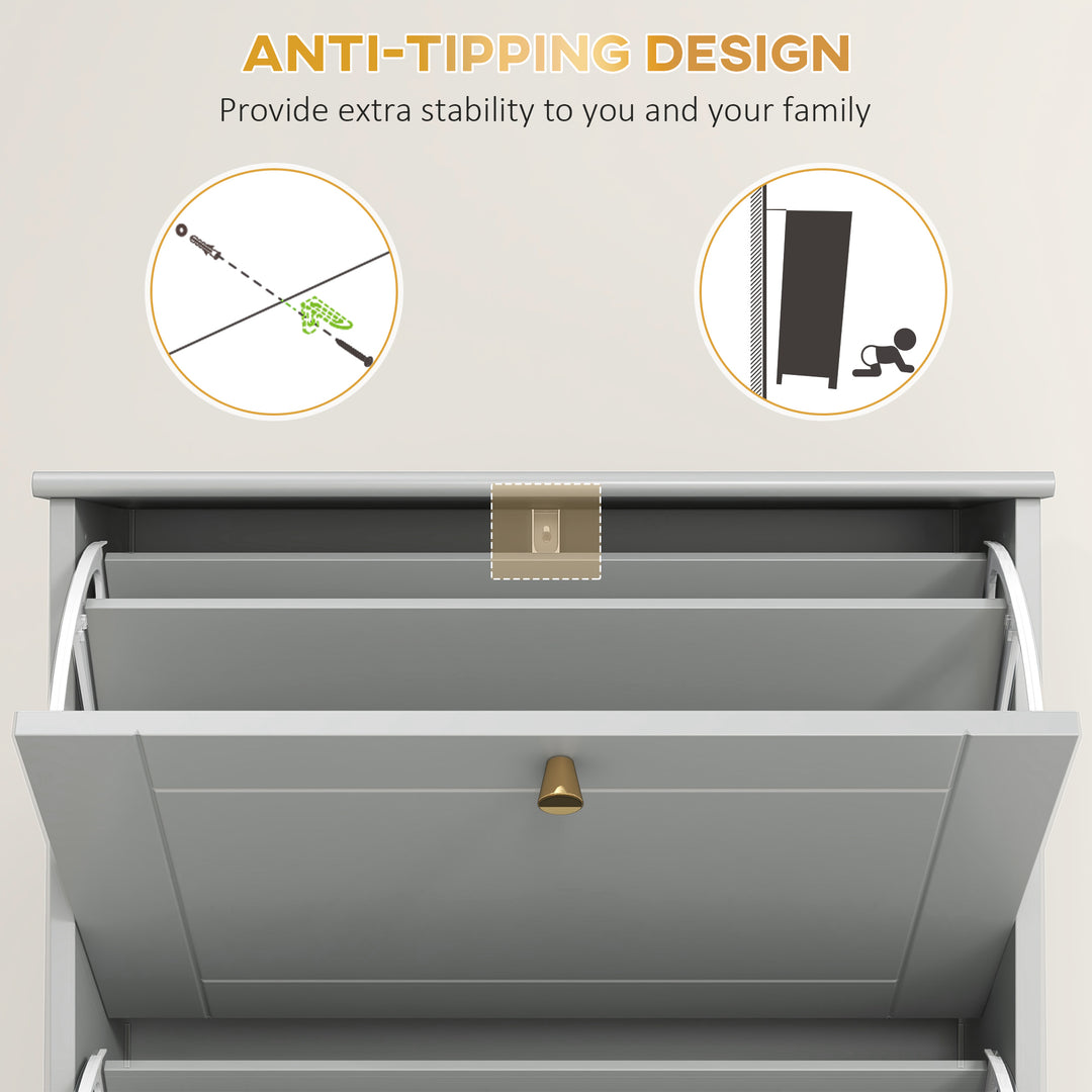 HOMCOM Narrow Shoe Storage with 3 Flip Drawers and Adjustable Shelves, Shoe Cabinet Organizer for 12 Pairs of Shoes, White