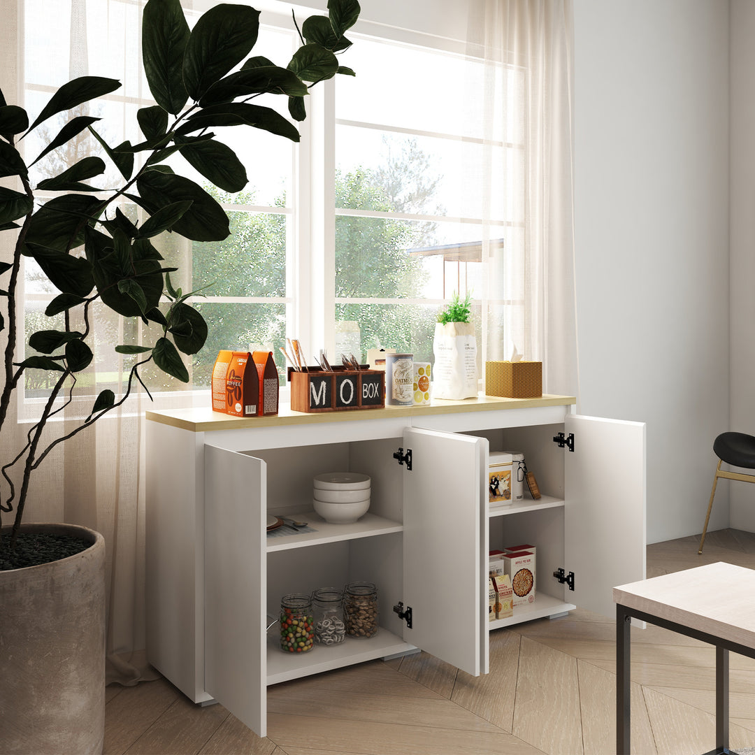 HOMCOM Sideboard Cabinet, Buffet Table with 2 Double Doors and Adjustable Shelves for Living Room, Entryway, White