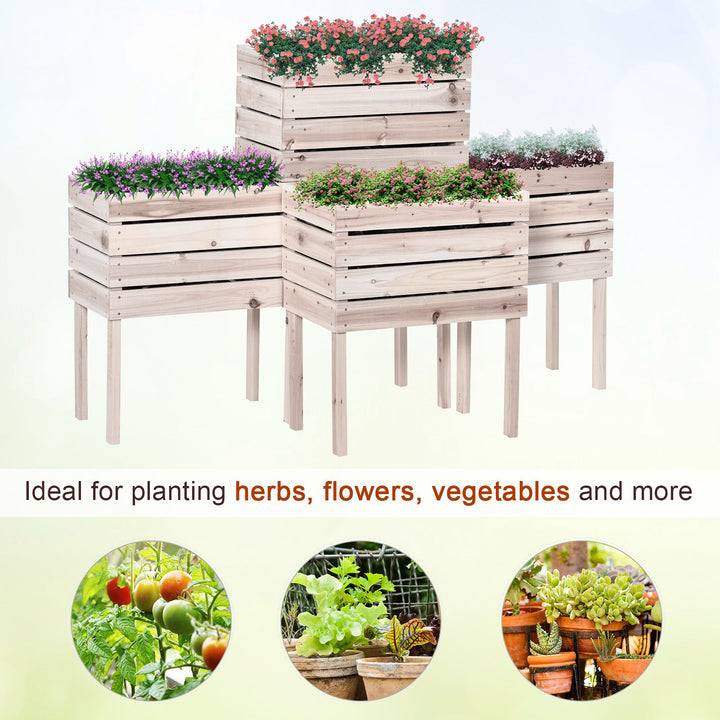 Outsunny 4PCS Wooden Raised Beds for Garden, DIY Shape Elevated Planter Box Kit with Bed Liner for Flowers Vegetables, Outdoor Indoor Planting Box Container