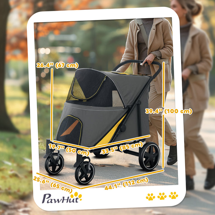PawHut Foldable Pet Stroller with Universal Front Wheels, Shock Absorber, Dog Cat Carriage for Large & Medium Dogs, Dark Grey