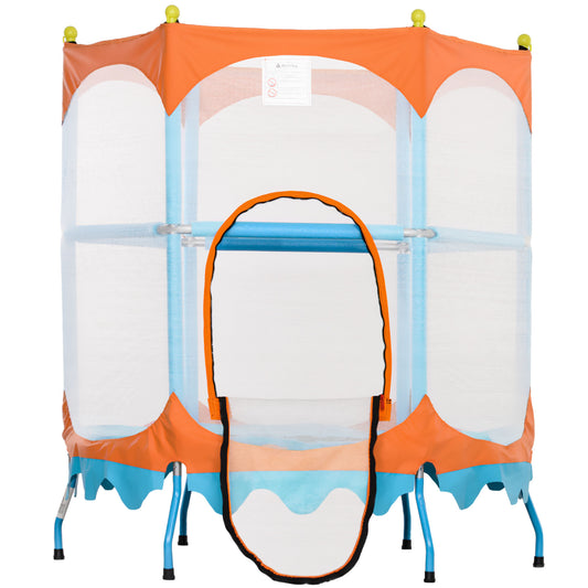 Qaba Trampoline for Kids, 4.6FT Mini Toddler Trampoline Indoor Outdoor with Handlebar, Safety Enclosure Net, Blue