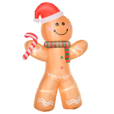 HOMCOM 8ft Christmas Inflatable Gingerbread Man with a Candy Cane, Outdoor Blow-Up Yard Decoration with LED Lights Display