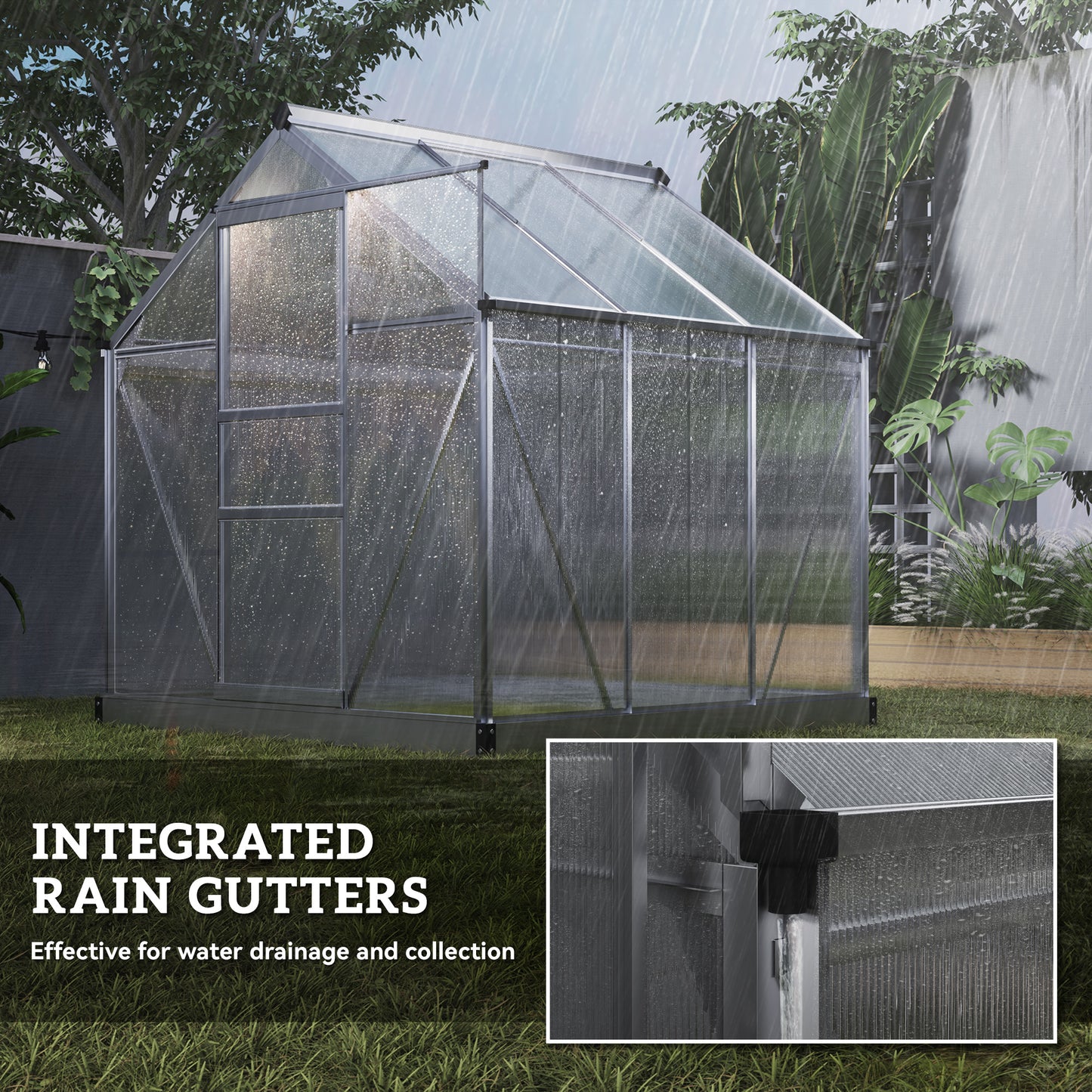 Outsunny 6.2' x 6.3' x 6.6' Clear Polycarbonate Greenhouse, Large Walk-In Green House Garden, Plants Grow, Galvanized Sheet  Frame w/ Slide Door