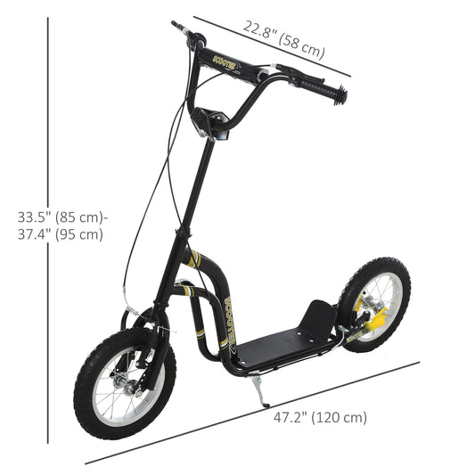Aosom Dual Brakes Kick Scooter 12-Inch Inflatable Front Wheel Ride On Toy for Age 5+, Black