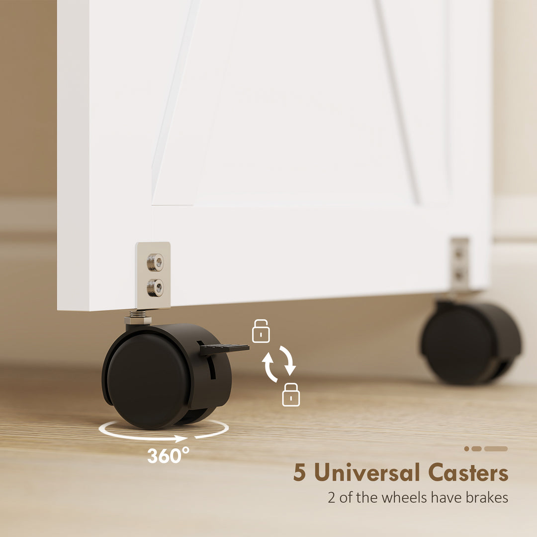 HOMCOM Sewing Machine Table on Wheels, Folding Craft Table with 2 Bins, Storage Shelf, 18 Pegs, Lockable Wheels, Brown