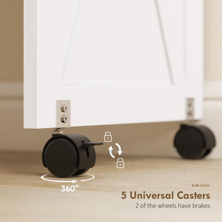 HOMCOM Sewing Machine Table on Wheels, Folding Craft Table with 2 Bins, Storage Shelf, 18 Pegs, Lockable Wheels, Brown