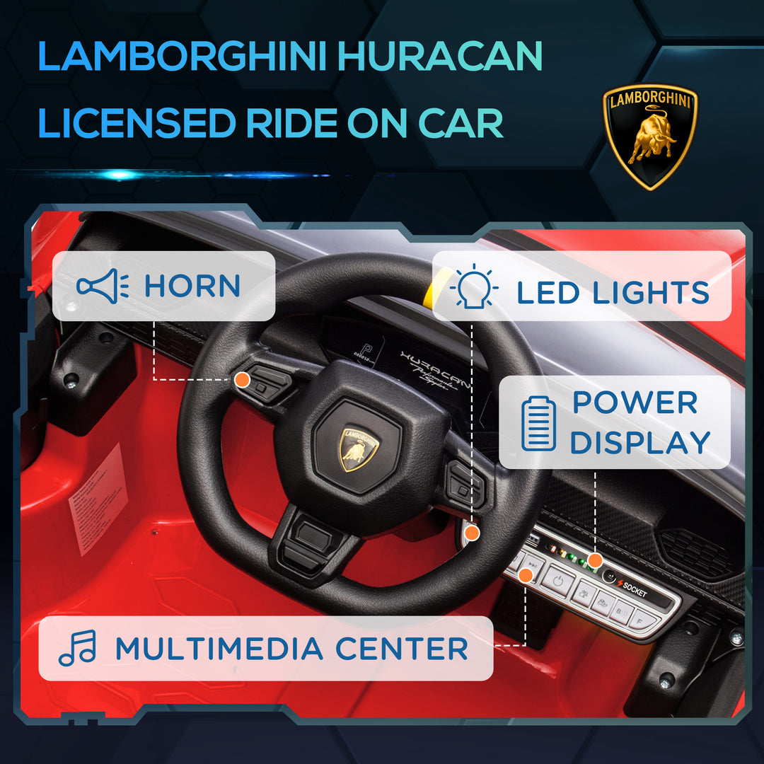 Qaba 12V Lamborghini Huracan Licensed Kids Electric Car with Remote Control, Spring Suspension, Transport Wheels, Yellow