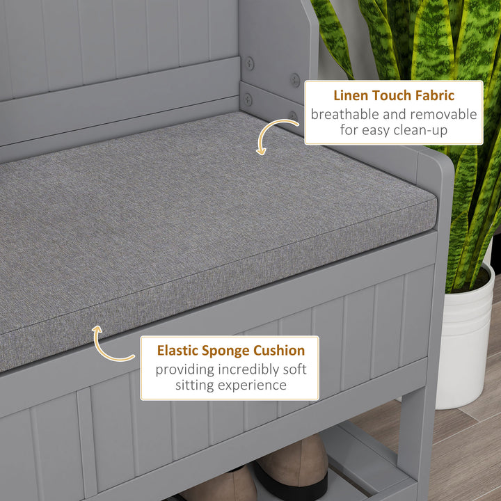 HOMCOM Coat Rack Shoe Bench, Hall Tree with Bench and Shoe Storage, Entryway Bench with 4 Hooks, 2 Drawers, 2 Shelves, Grey
