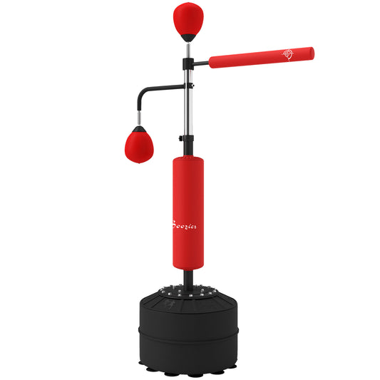 Soozier 4-in-1 Free Standing Punching Bag, Height Adjustable Boxing Bag with 2 Speed Balls, 360Â° Reflex Bar, Red