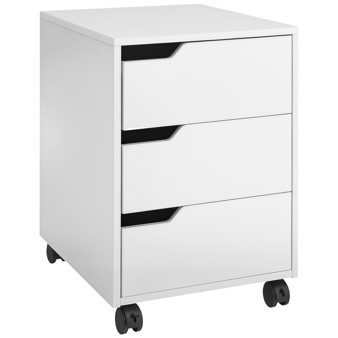 HOMCOM 3 Drawer File Cabinet, Mobile Vertical Filing Cabinet with Wheels, Printer Stand with Storage for Home Office, White