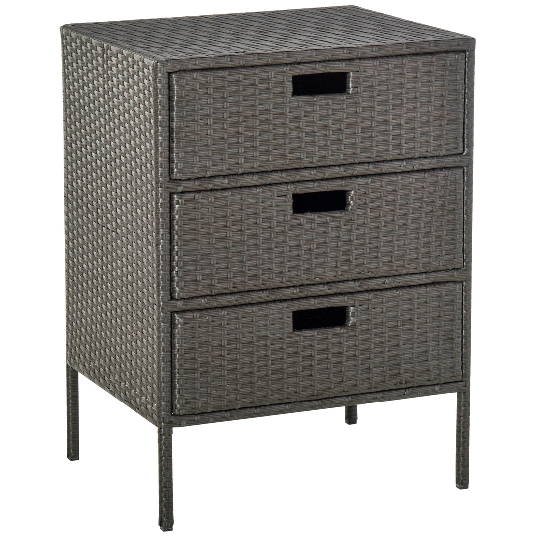 Outsunny 32" Poolside Rattan Wicker Patio Organizer Storage Cabinet Bathroom Storage w/ 3 Large Drawers Garden Outdoor