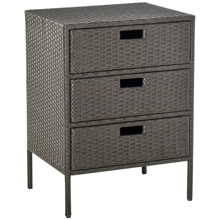 Outsunny 32" Poolside Rattan Wicker Patio Organizer Storage Cabinet Bathroom Storage w/ 3 Large Drawers Garden Outdoor