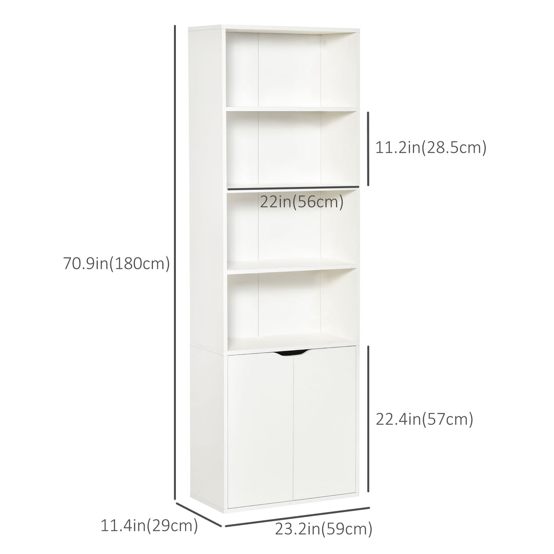 HOMCOM 4-Tier Open Bookshelf with Doors Modern Home Office Bookcase Storage Cabinet for Living Room Bathroom Study, Oak