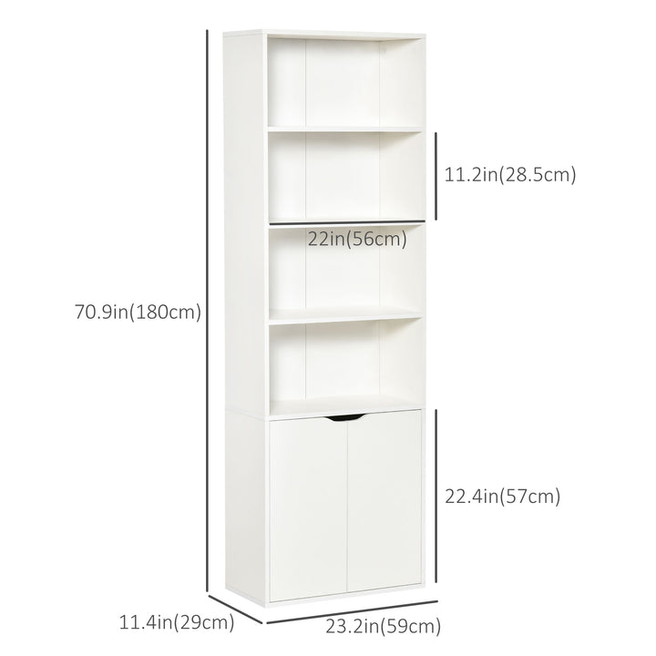 HOMCOM 4-Tier Open Bookshelf with Doors Modern Home Office Bookcase Storage Cabinet for Living Room Bathroom Study, Oak