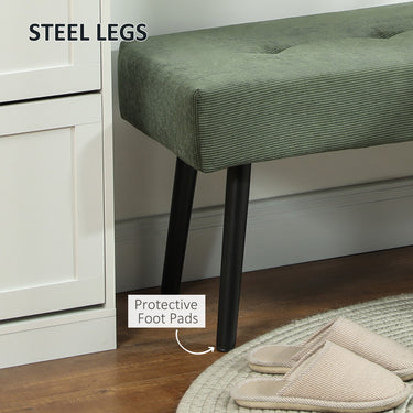 HOMCOM 39" Upholstered Ottoman Bench, Corduroy Entryway Bedroom Bench with Padded Seat and Steel Legs for Bedroom, Green