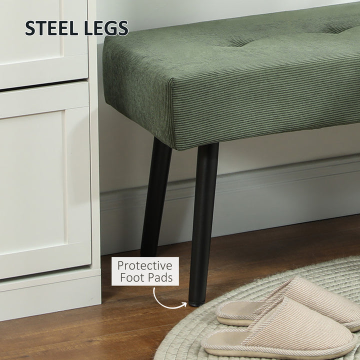 HOMCOM 39" Upholstered Ottoman Bench, Corduroy Entryway Bedroom Bench with Padded Seat and Steel Legs for Bedroom, Green