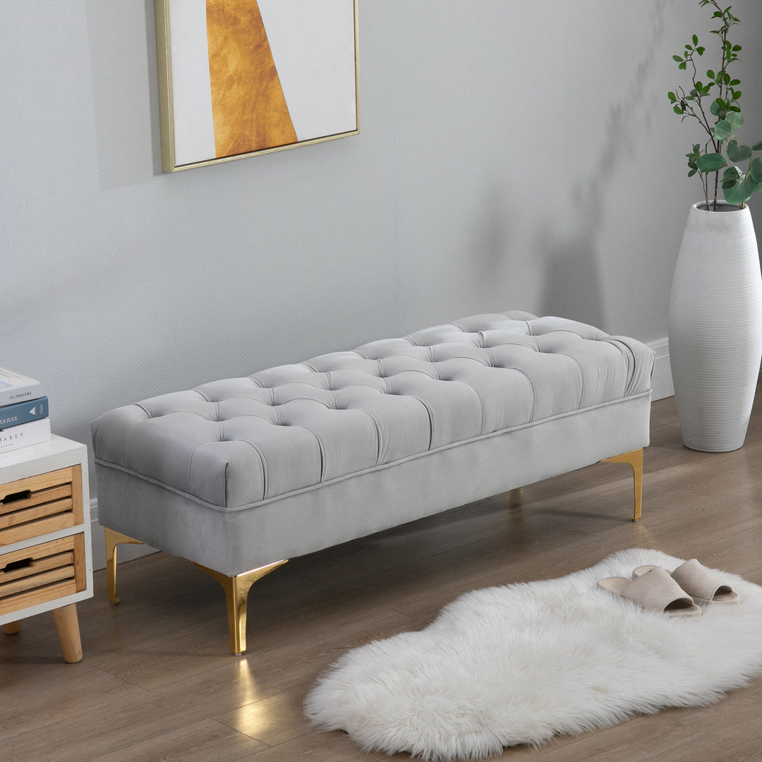 HOMCOM End of Bed Bench, Upholstered Bench, Entryway Shoe Bench with Button Tufted for Living Room, Bedroom, Grey