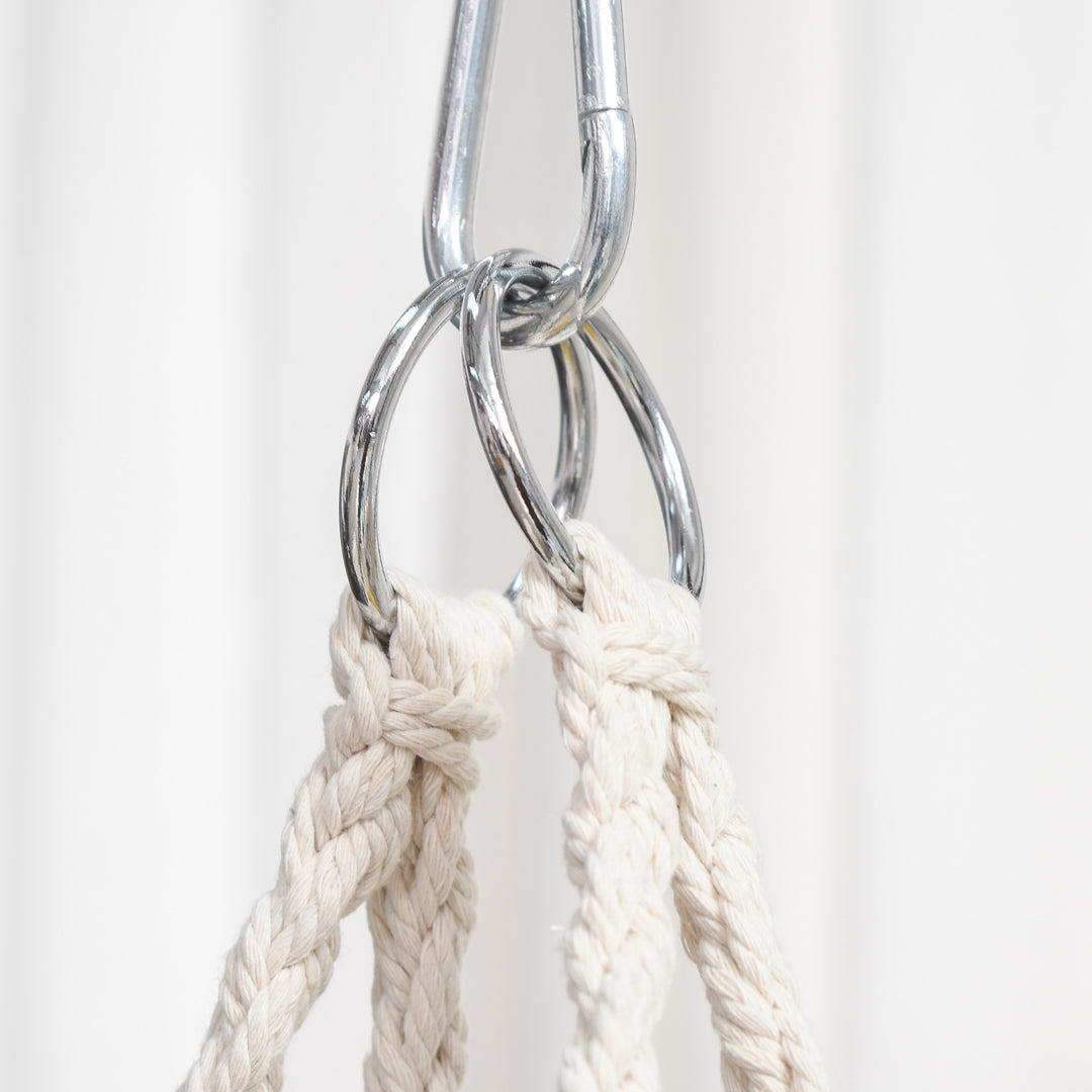 Outsunny Hanging Hammock Chair, Cotton Rope Porch Hammock Swing with Metal Frame and Cushion, Large Macrame Seat for Patio, Garden, Bedroom, Living Room,  Cream White
