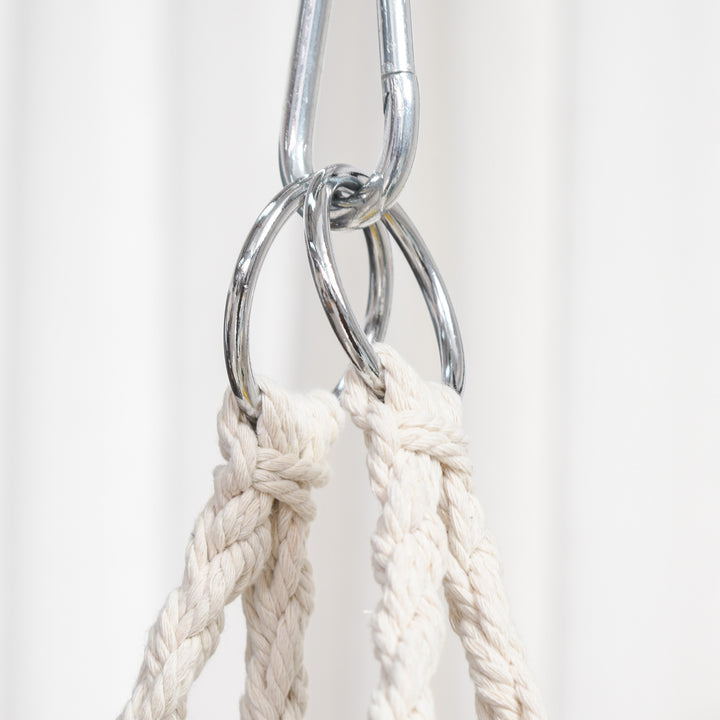 Outsunny Hanging Hammock Chair, Cotton Rope Porch Hammock Swing with Metal Frame and Cushion, Large Macrame Seat for Patio, Garden, Bedroom, Living Room,  Cream White
