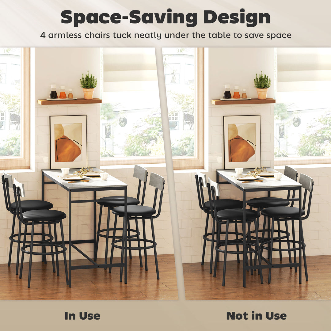 HOMCOM 5-Piece Bar Table Set, Industrial Bar Table and Stools for 4 with Footrest and Steel Frame for Kitchen, Cement Grey