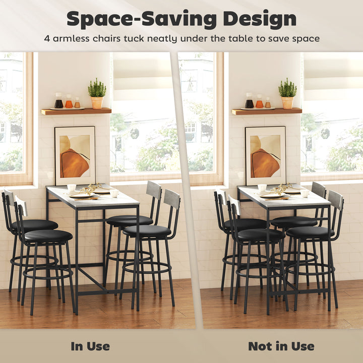 HOMCOM 5-Piece Bar Table Set, Industrial Bar Table and Stools for 4 with Footrest and Steel Frame for Kitchen, Cement Grey