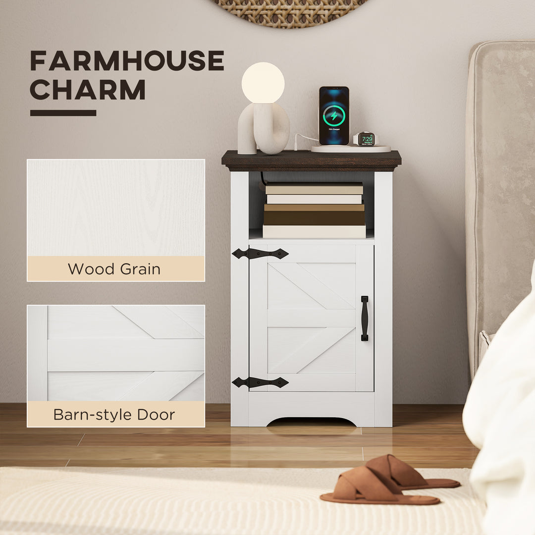 HOMCOM Set of 2 Side Tables, Night Stands with Charging Outlets, White