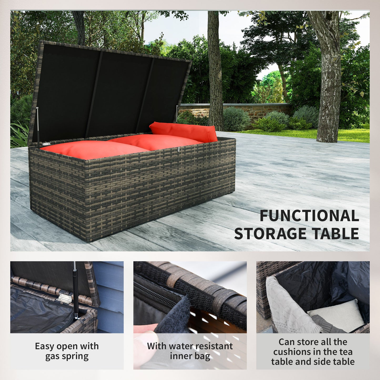 Outsunny 6 Pieces Wicker Patio Furniture Set with Cushions, 7-Seater Rattan Patio Sofa Set with Storage Table, Navy Blue