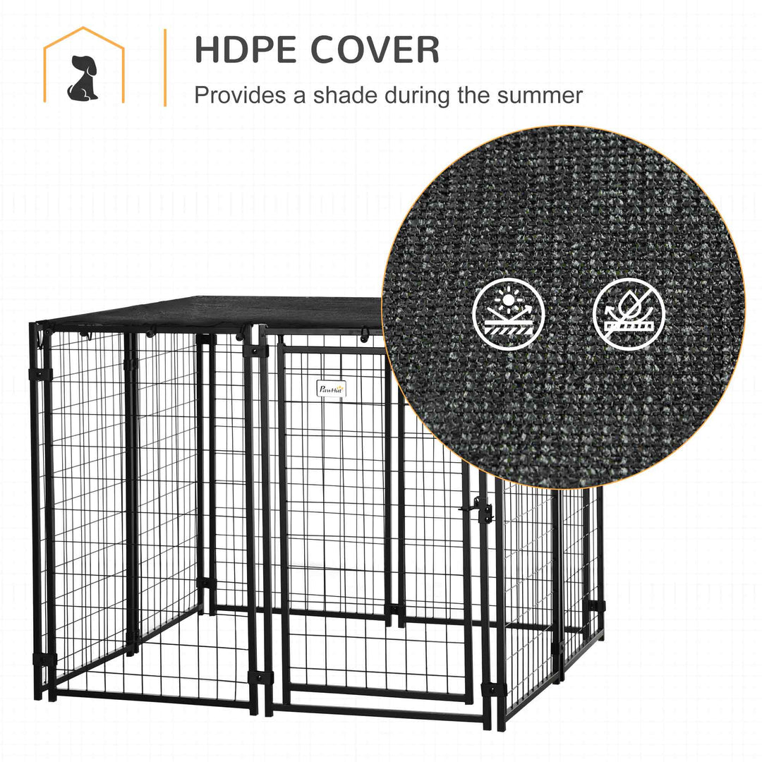 PawHut Outdoor Dog Kennel, Lockable Pet Playpen Crate with Top Cover, Black