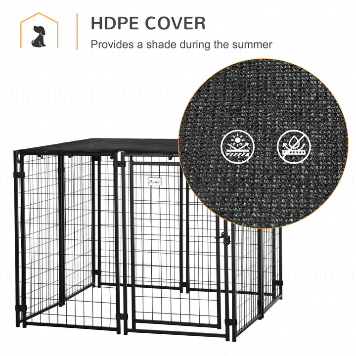PawHut Outdoor Dog Kennel, Lockable Pet Playpen Crate with Top Cover, Black