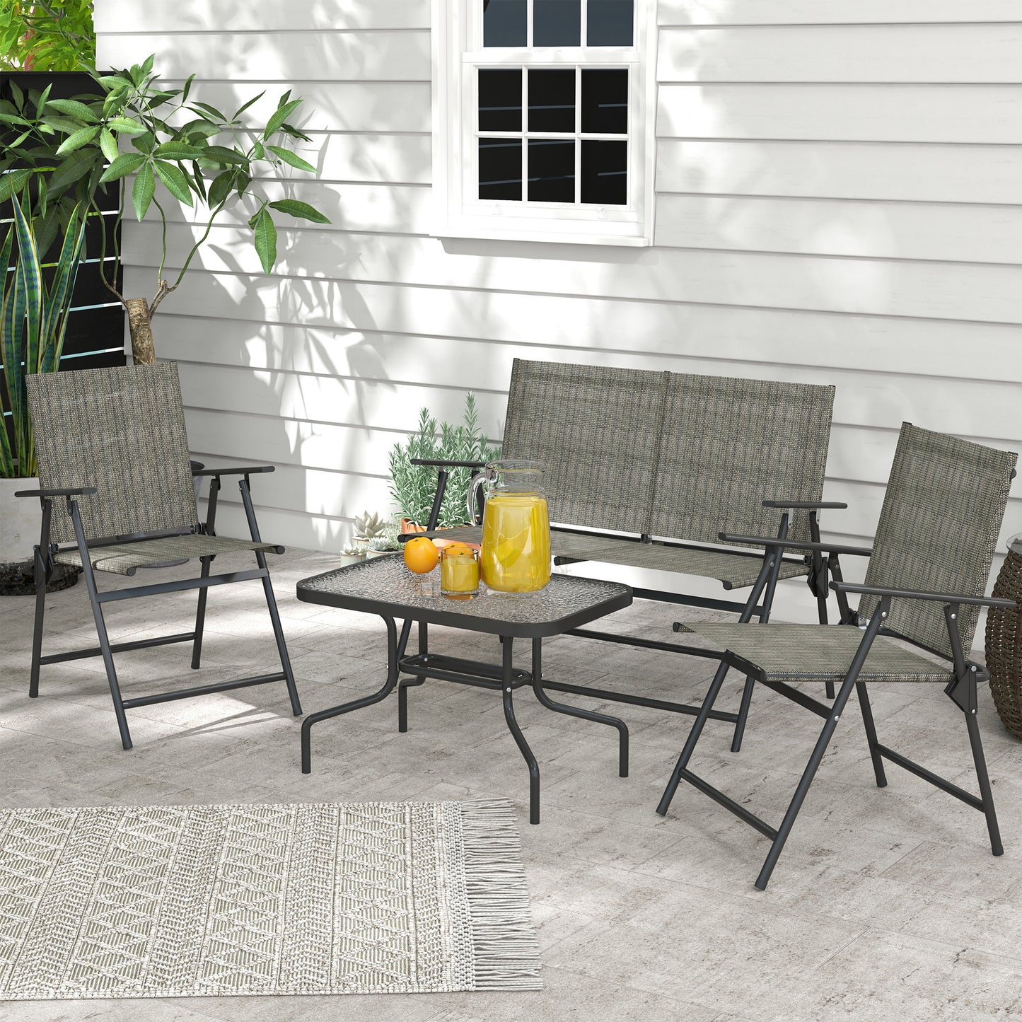 Outsunny OutdoorÂ 4 Pieces Patio Furniture Set,Â Garden Set with Two Foldable Armchairs, a Loveseat &Â GlassÂ TopÂ Table, Mixed Brown