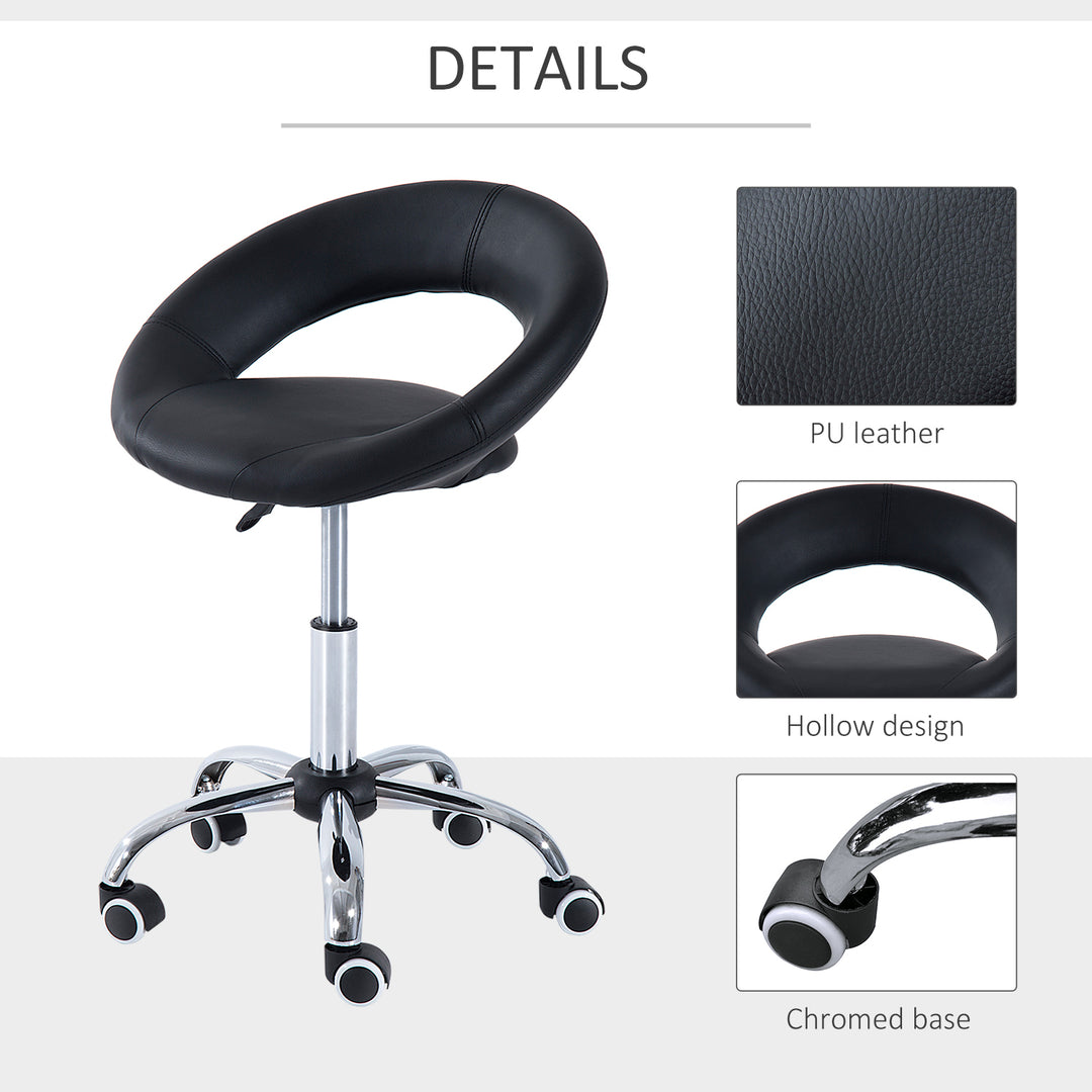 HOMCOM Modern Hydraulic Moon Salon Stool Rolling Swivel Chair Massage Spa Tattoo Pub Bar Stool, Black and Chrome