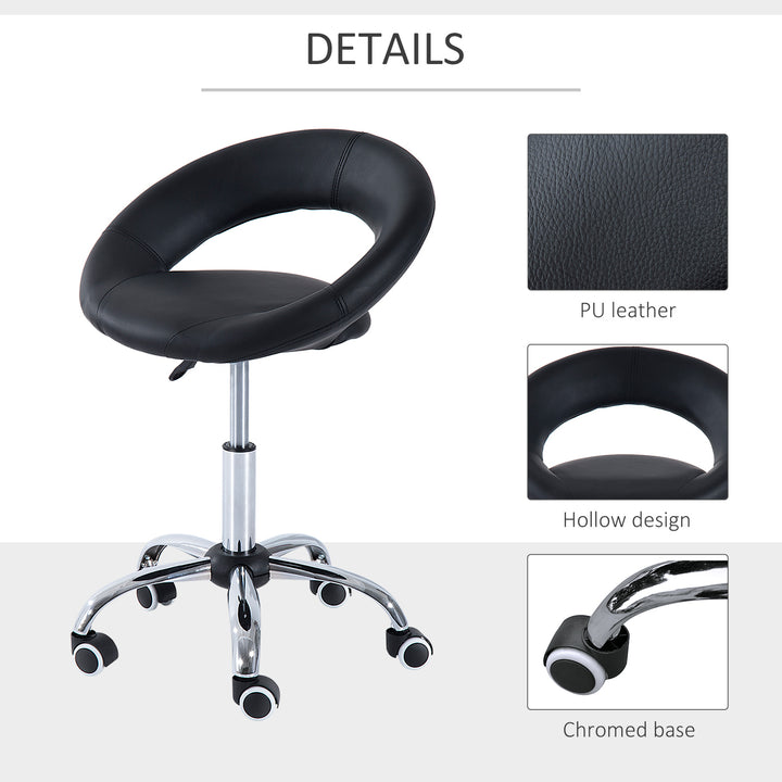 HOMCOM Modern Hydraulic Moon Salon Stool Rolling Swivel Chair Massage Spa Tattoo Pub Bar Stool, Black and Chrome